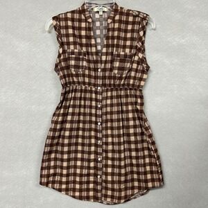 L.e.i. Babydoll Top Women's M Plaid Sleeveless Pearl Snap Casual 2000s Brown
